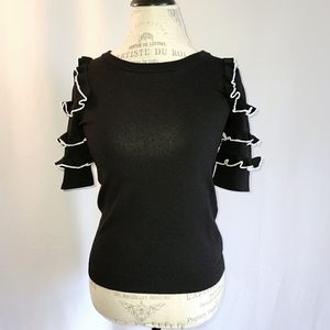 Micheal Kors Ruffled Sleeve Stretch Knit Top XS
